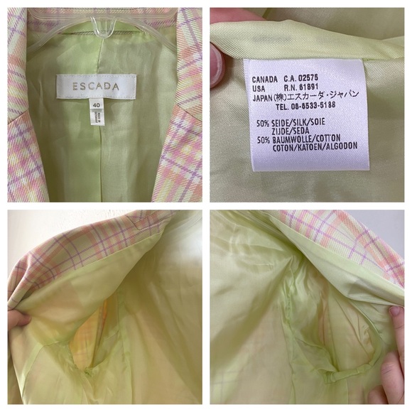 ESCADA silk plaid pink yellow blazer sz 40 - business casual - designer - SILK - Picture 7 of 16